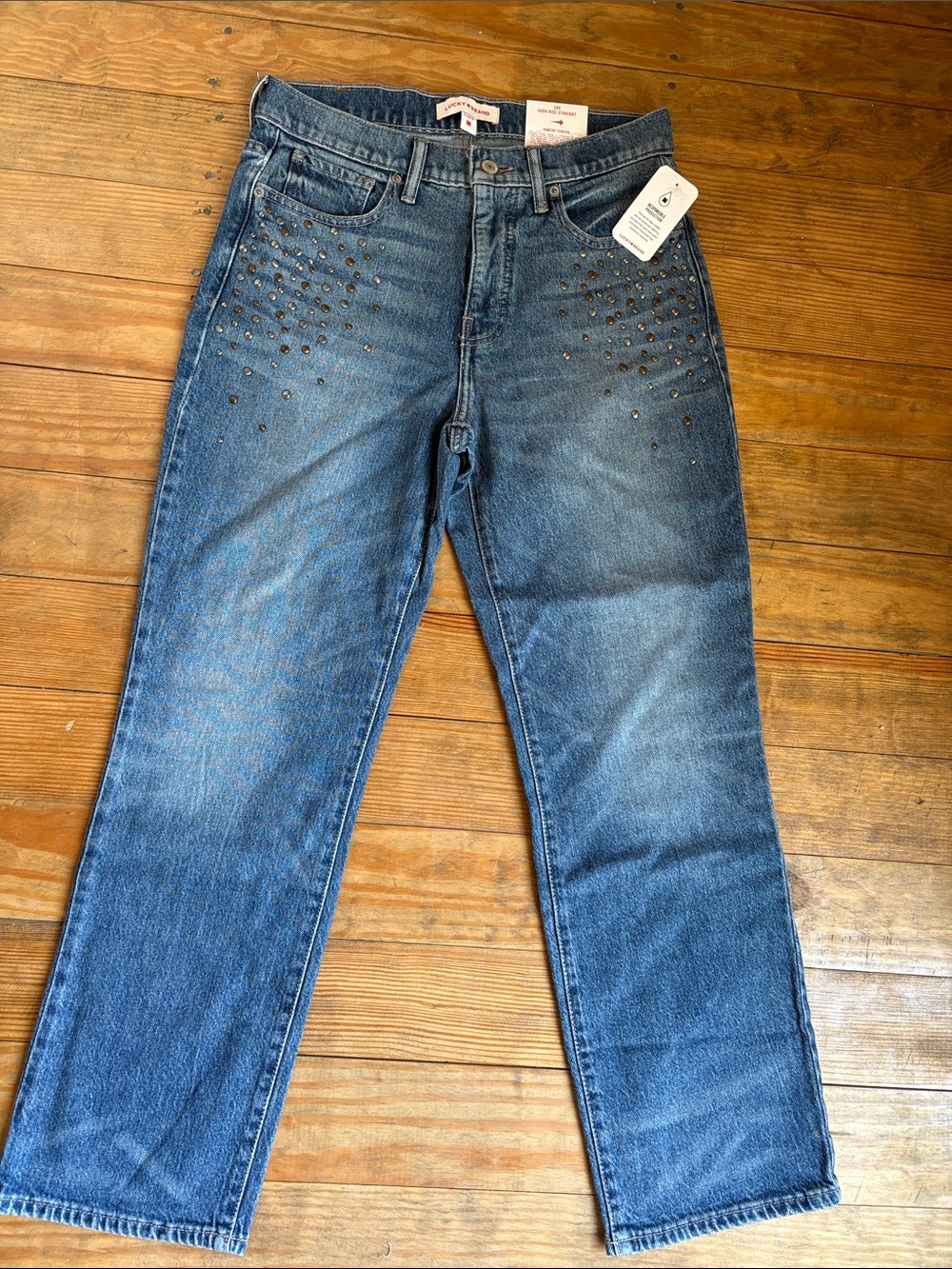 Lucky Brand Women's Blue Studded Straight Jeans